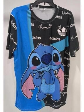 Custom Disney Lilo And Stitch x adidas Character Women's T-shirt. Blue/ Black